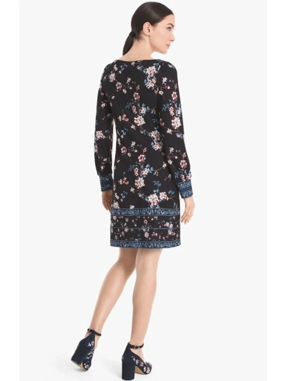 White House Black Market Black Cherry Blossom Floral Print‎ Shift Sheath Dress M